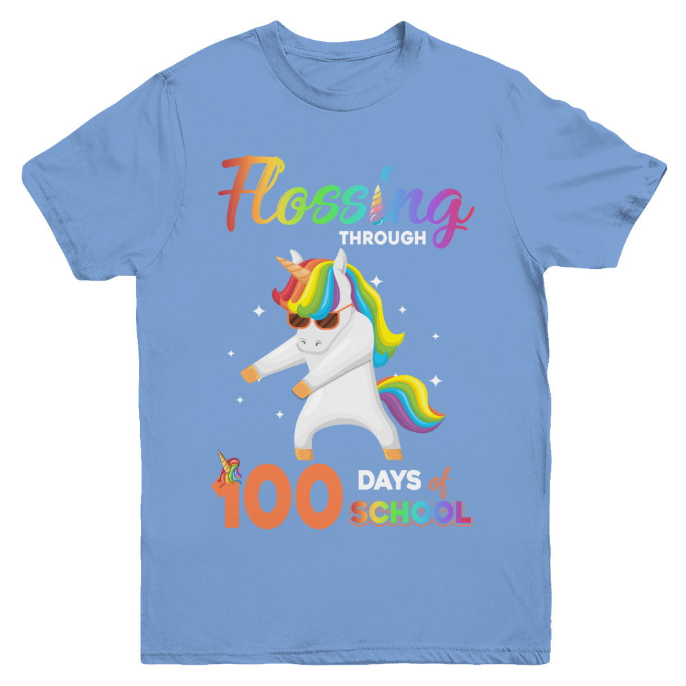 Flossing through 100 Days of School Unicorn Girl Youth Youth Shirt | Teecentury.com