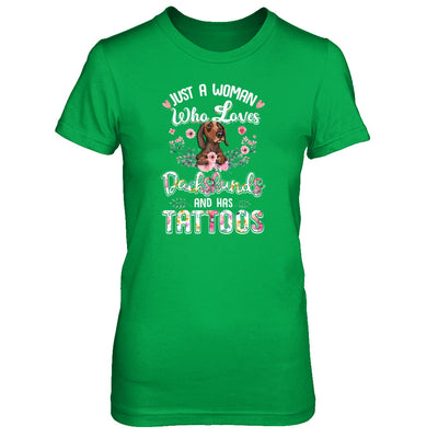 Just A Woman Who Loves Dachshund And Has Tattoos T-Shirt & Tank Top | Teecentury.com