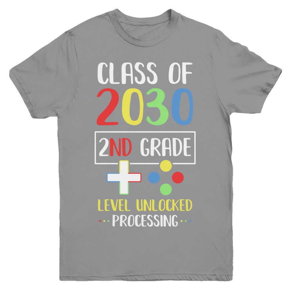 Class Of 2030 2nd Grade Level Unlock Gaming Back Go School Youth Youth Shirt | Teecentury.com