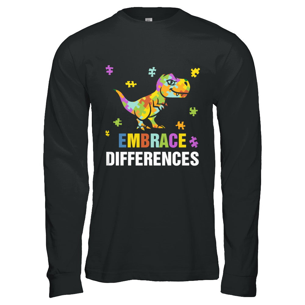 Autism Awareness Puzzle Piece Dinosaur Embrace Differences T-Shirt & Hoodie | Teecentury.com