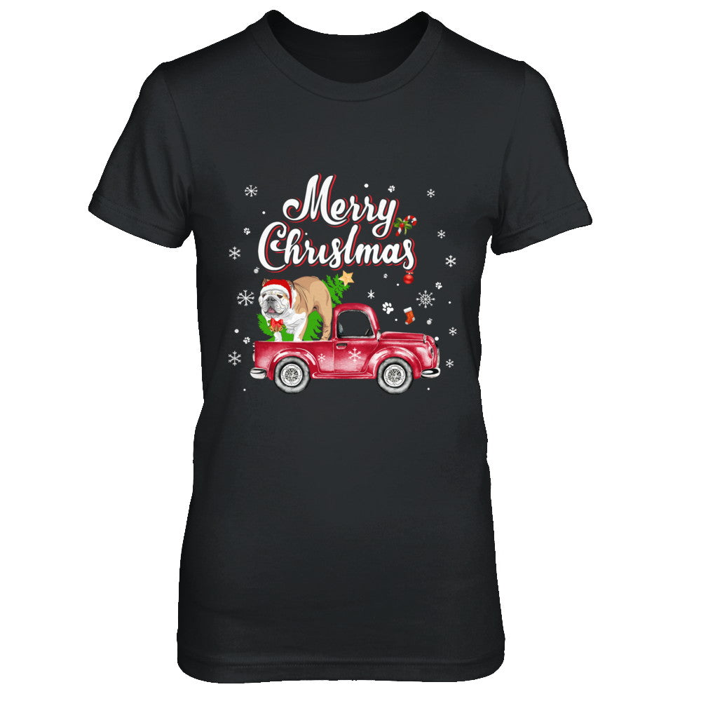 Bulldog Rides Red Truck Christmas Pajama T-Shirt & Sweatshirt | Teecentury.com