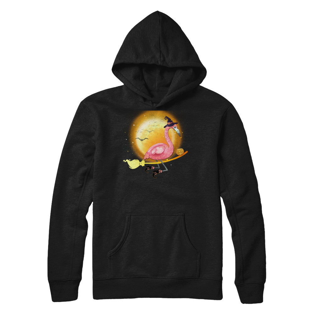 Funny Halloween Flamingo Witch Broom Scary T-Shirt & Hoodie | Teecentury.com