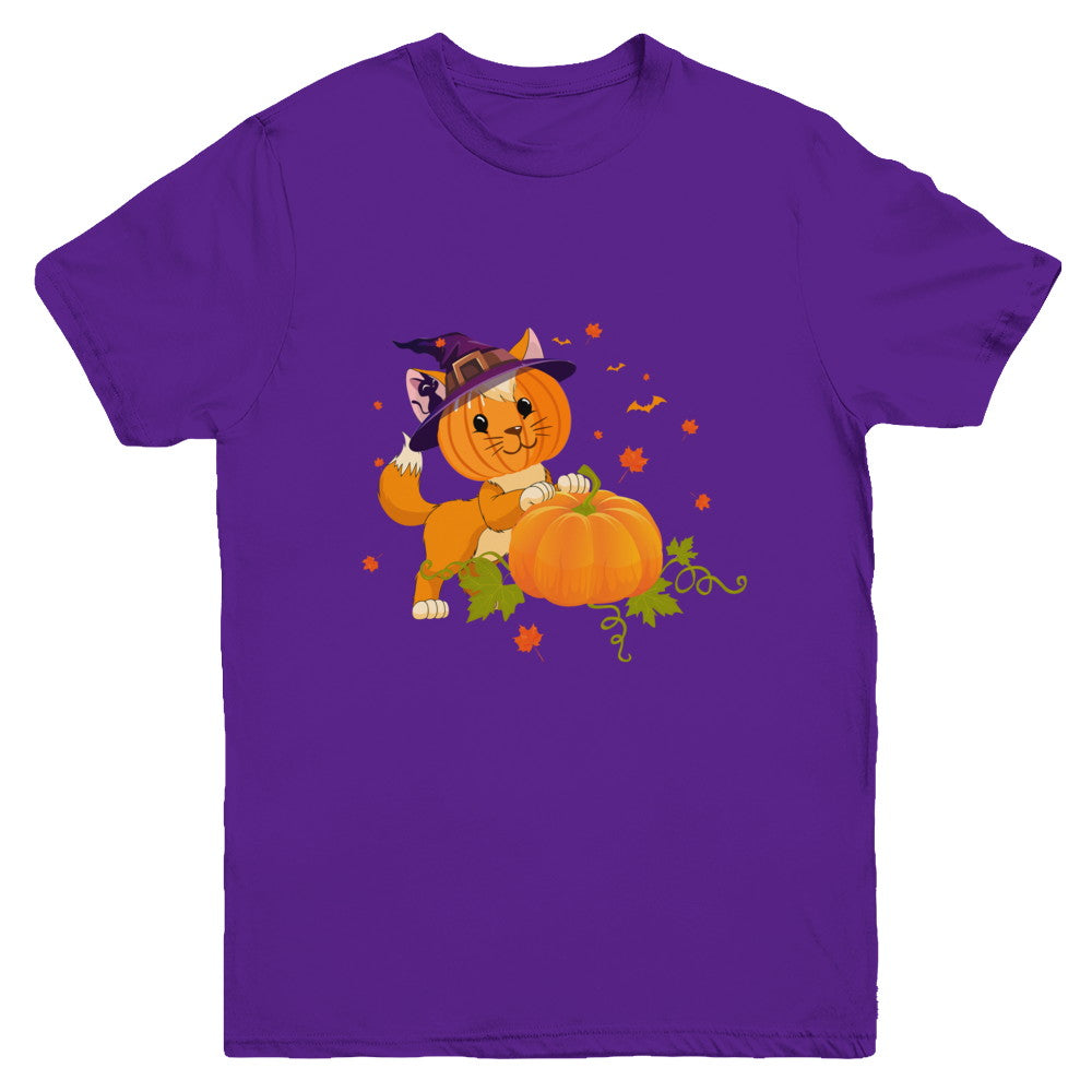 Funny Halloween Cat Pumpkin Costume Youth Youth Shirt | Teecentury.com