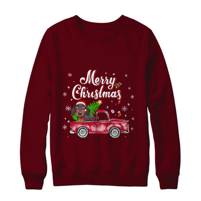 Dachshund Rides Red Truck Christmas Pajama T-Shirt & Sweatshirt | Teecentury.com