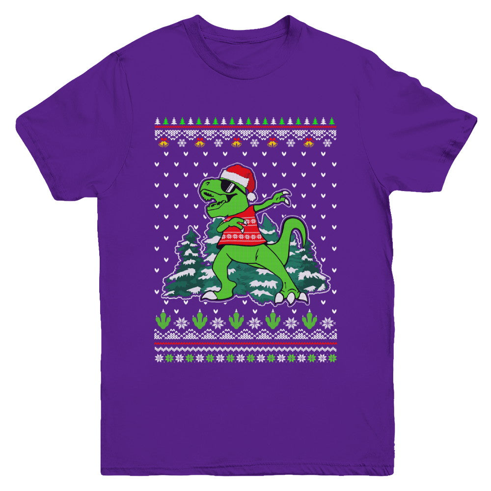 Funny Dab Dabbing Dinosaur Ugly Christmas Sweater Xmas Youth Youth Shirt | Teecentury.com