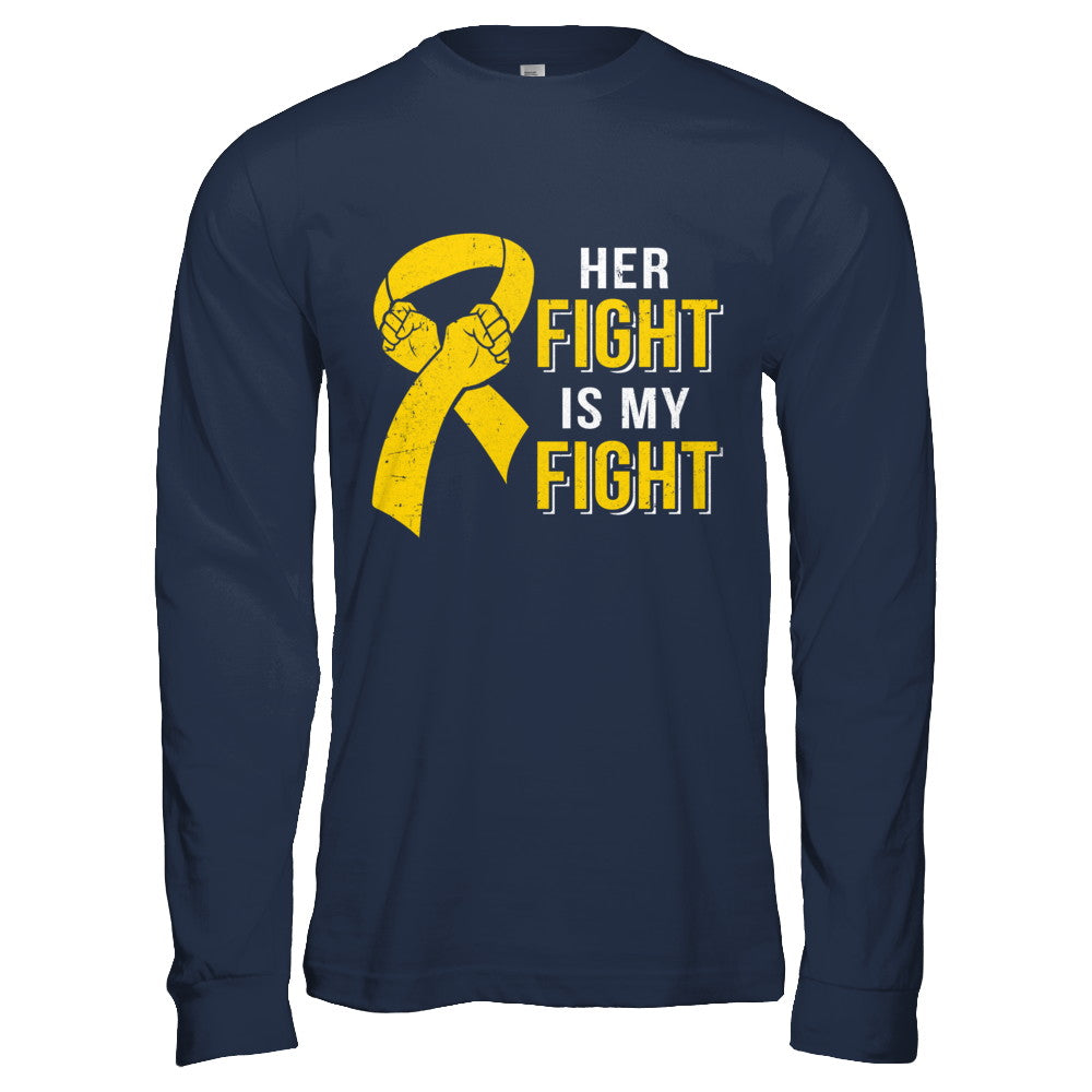 Her Fight Is My Fight Childhood Cancer Yellow Ribbon T-Shirt & Hoodie | Teecentury.com