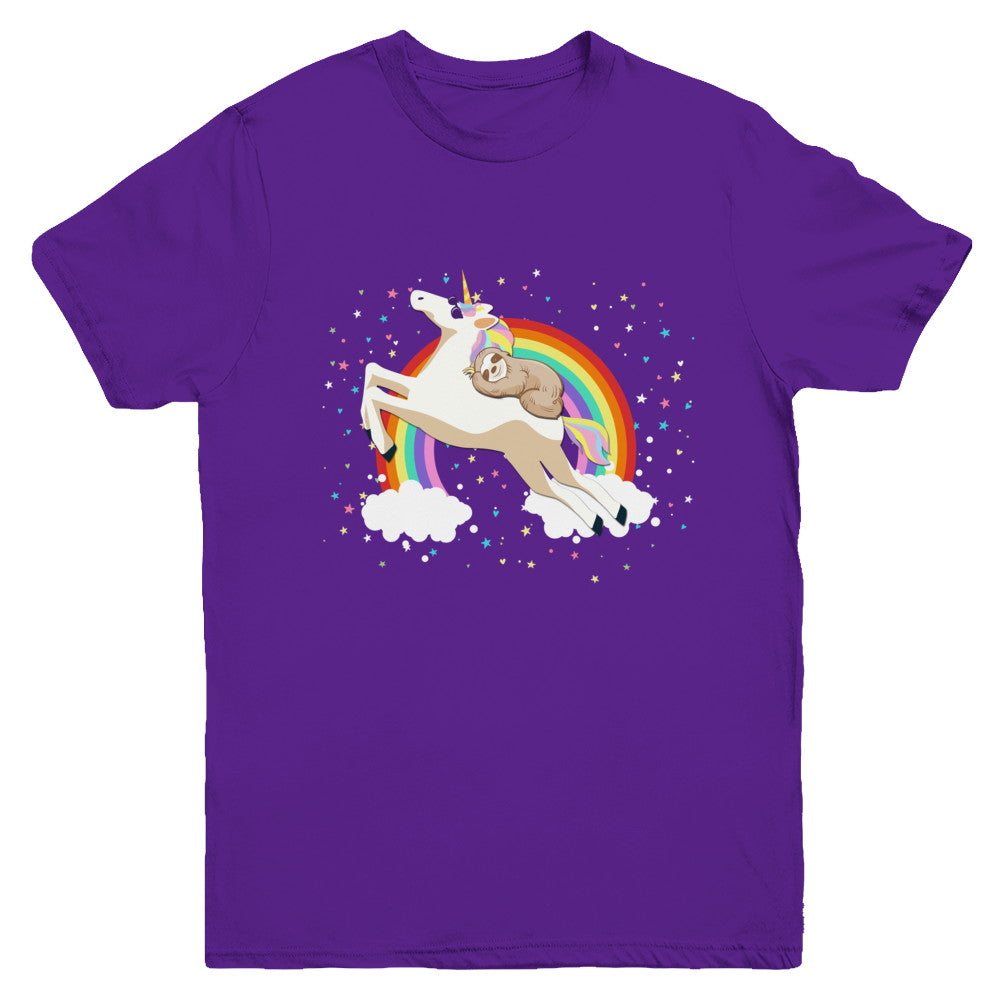 Funny Sloth Riding Unicorn Lover Youth Youth Shirt | Teecentury.com