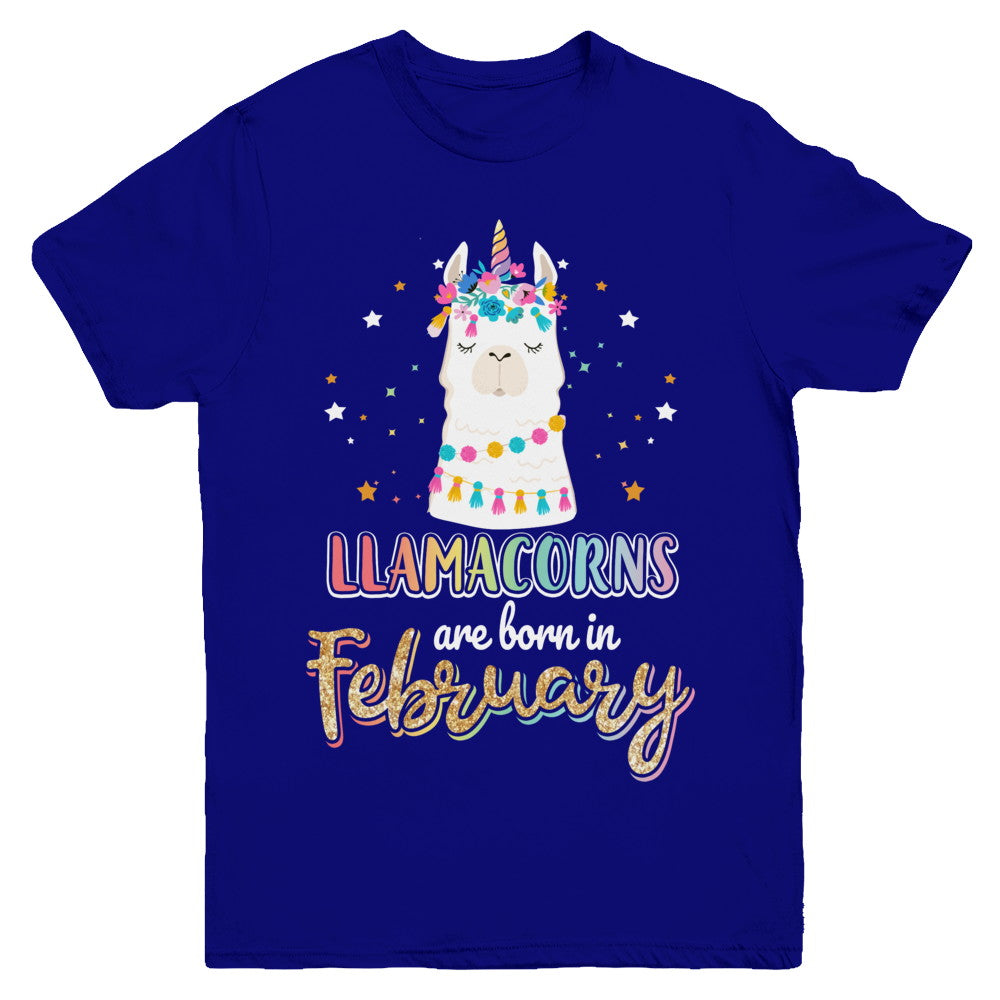 Llama Unicorn Llamacorns Born In February Birthday Gift Youth Youth Shirt | Teecentury.com