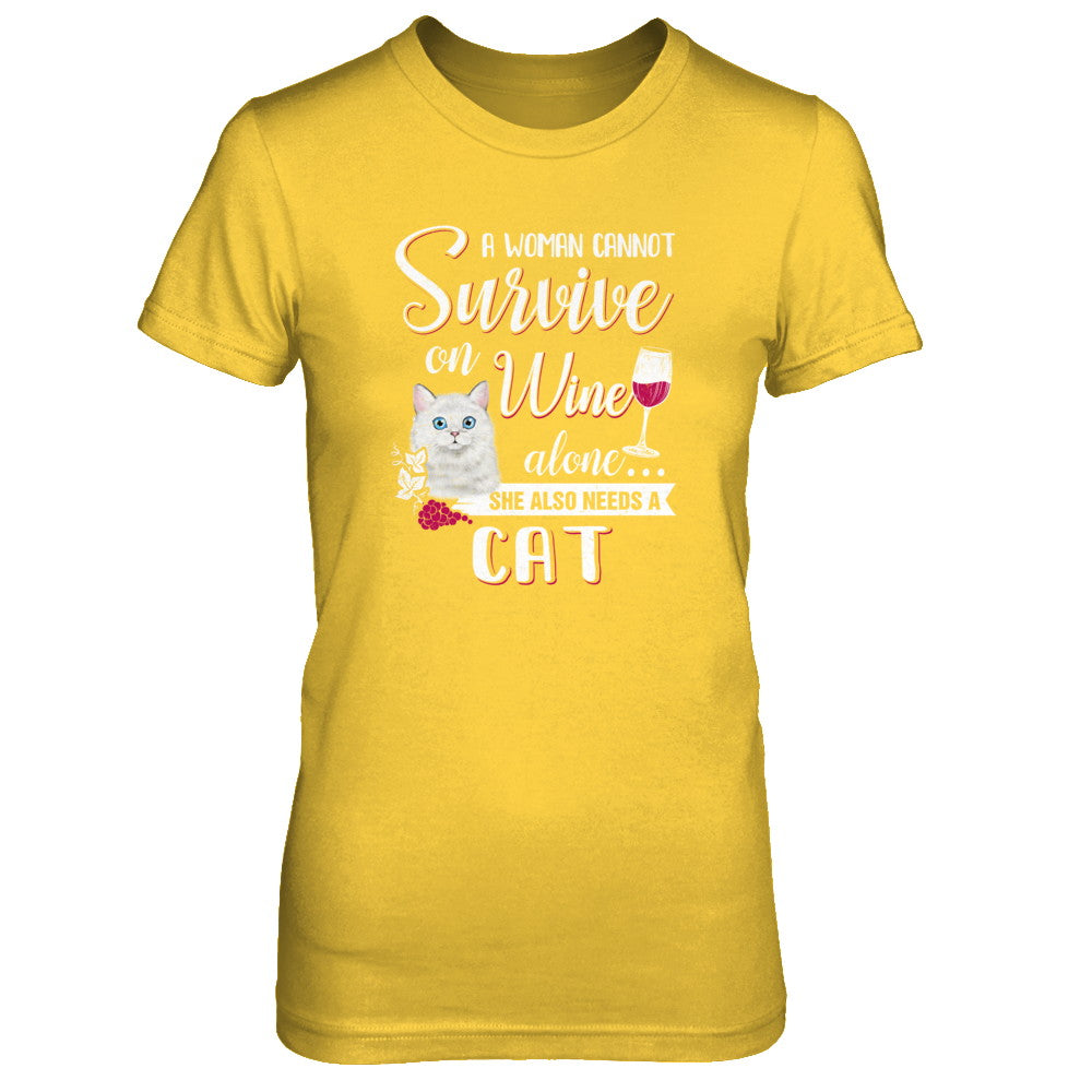 A Woman Can't Survive On Wine Alone Cat T-Shirt & Tank Top | Teecentury.com