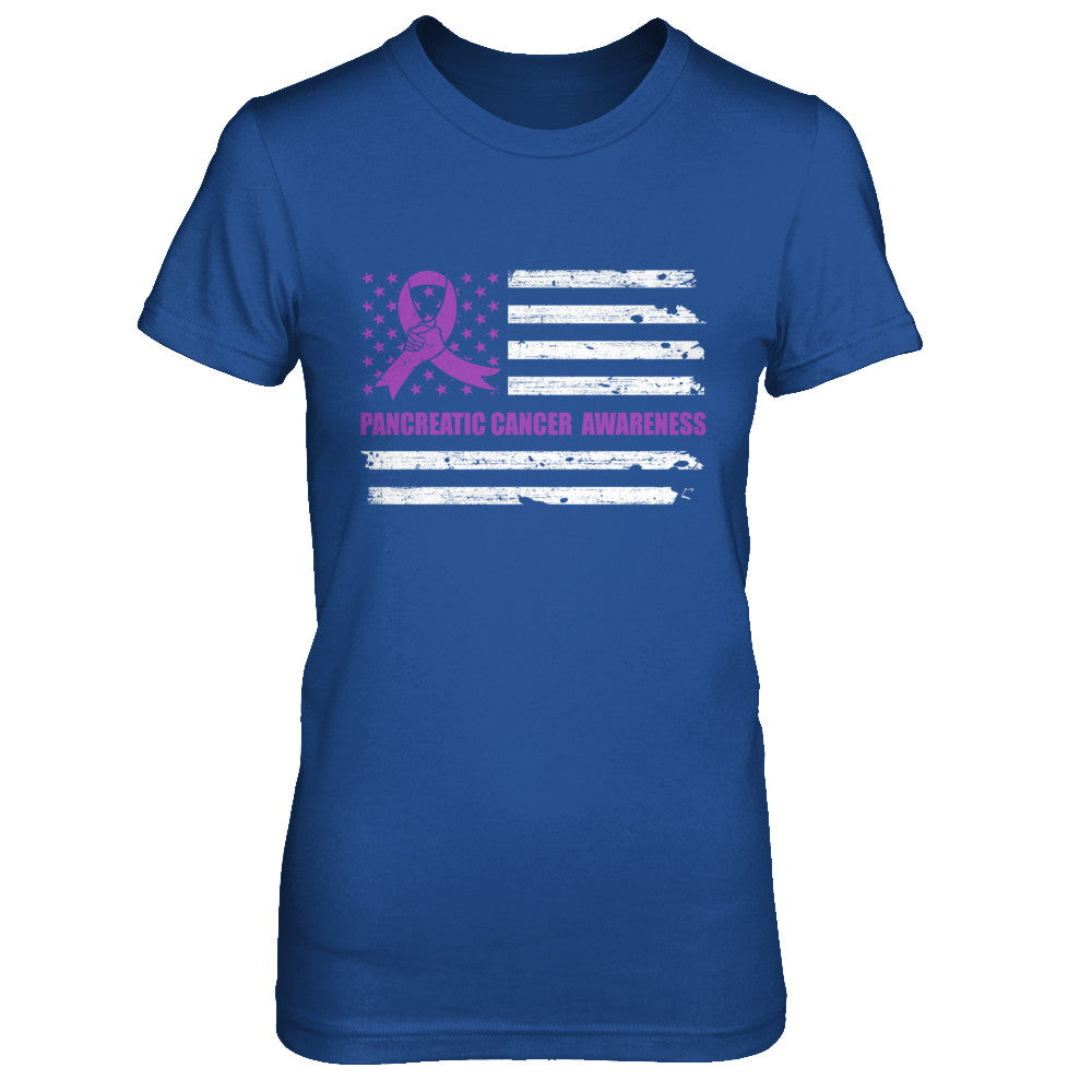 Purple Ribbon Pancreatic Cancer Awareness US Flag T-Shirt & Hoodie | Teecentury.com