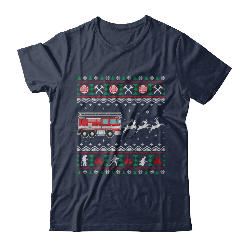Merry Christmas Firefighter Fireman Ugly Sweater Gift T-Shirt & Sweatshirt | Teecentury.com