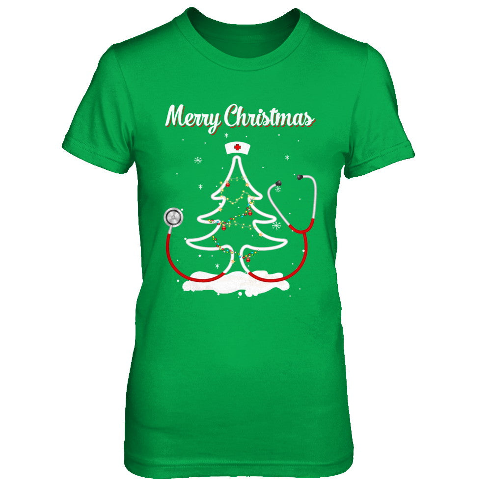 Merry Christmas Stethoscope Nurse Christmas Tree Xmas T-Shirt & Sweatshirt | Teecentury.com