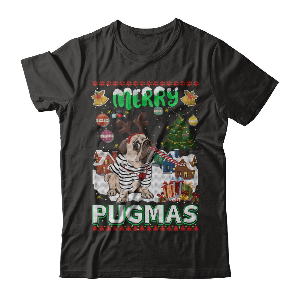Cute Pug Christmas Merry Pugmas Ugly Sweater Christmas T-Shirt & Sweatshirt | Teecentury.com