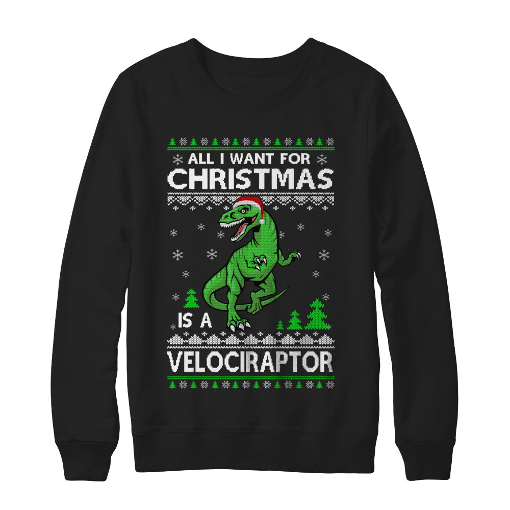 Funny Velociraptor Dinosaur Christmas Ugly Sweater T-Shirt & Sweatshirt | Teecentury.com