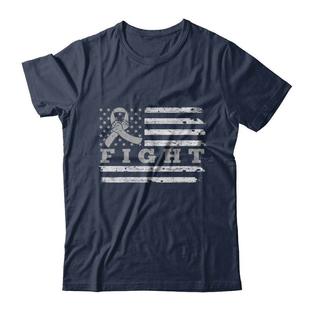 Fight Gray Ribbon US Flag Brain Cancer Awareness T-Shirt & Hoodie | Teecentury.com