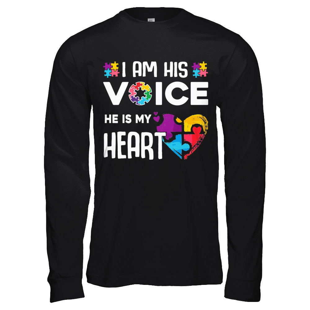 Autism Awareness I Am His Voice He Is My Heart Autism Mom T-Shirt & Hoodie | Teecentury.com
