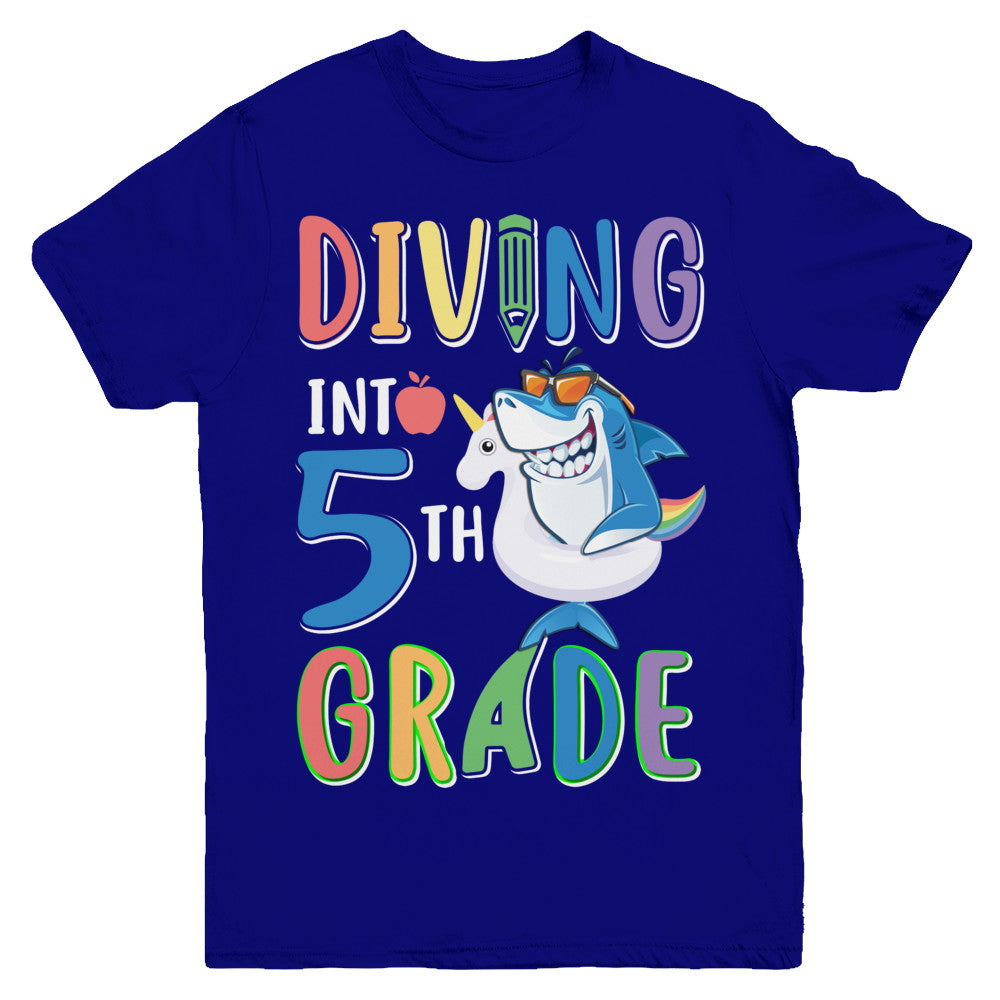Diving Into 5th Grade Back To School Shark Youth Youth Shirt | Teecentury.com