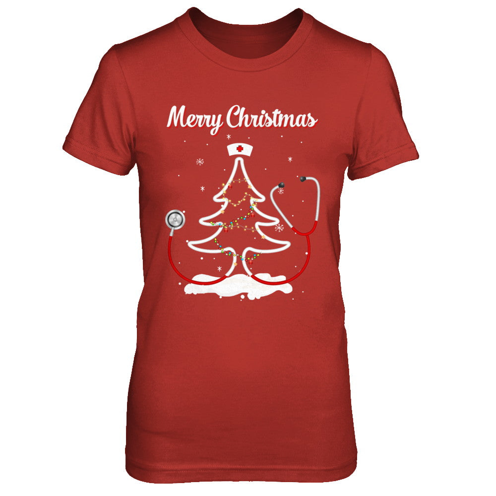 Merry Christmas Stethoscope Nurse Christmas Tree Xmas T-Shirt & Sweatshirt | Teecentury.com