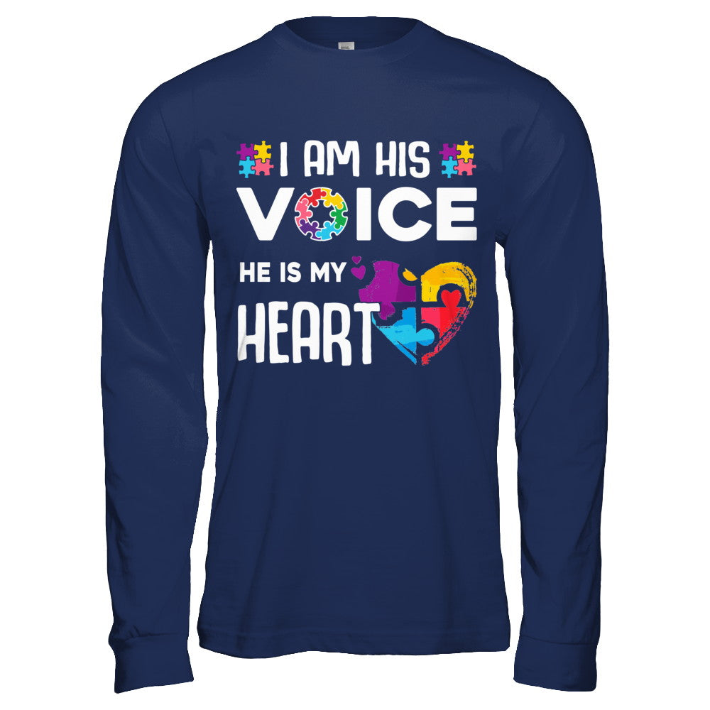 Autism Awareness I Am His Voice He Is My Heart Autism Mom T-Shirt & Hoodie | Teecentury.com