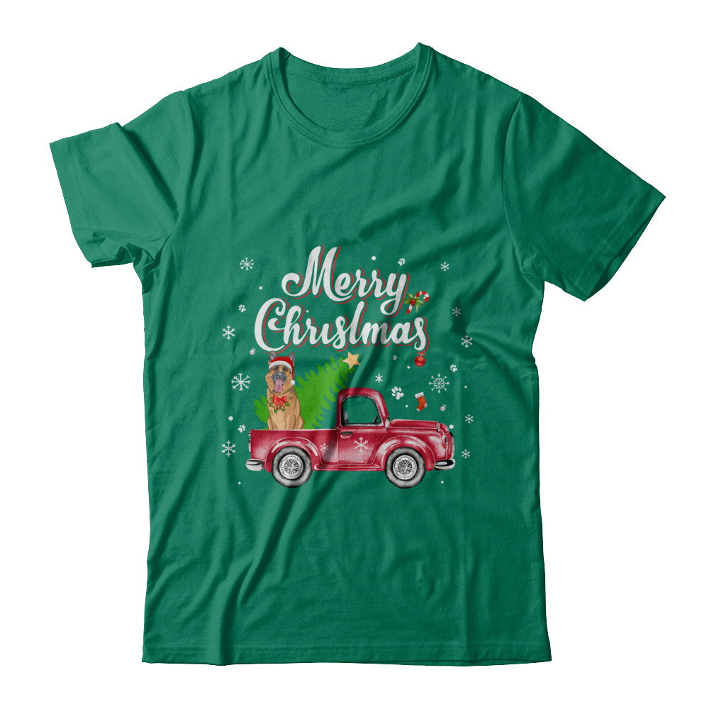 German Shepherd Rides Red Truck Christmas Pajama T-Shirt & Sweatshirt | Teecentury.com
