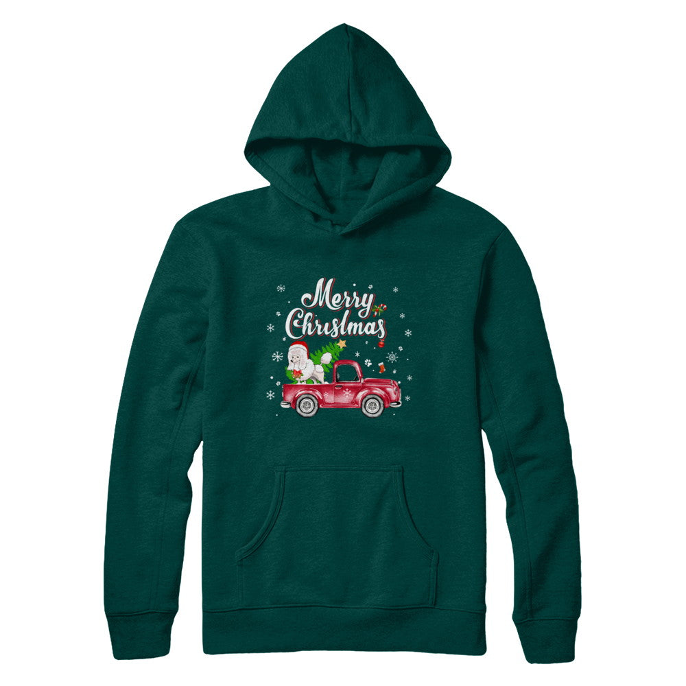 Poodle Rides Red Truck Christmas Pajama T-Shirt & Sweatshirt | Teecentury.com