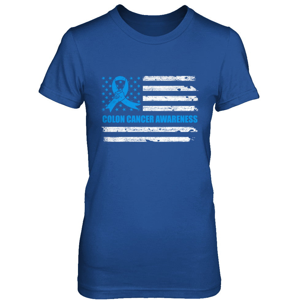 Blue Ribbon Colon Cancer Awareness US Flag T-Shirt & Hoodie | Teecentury.com