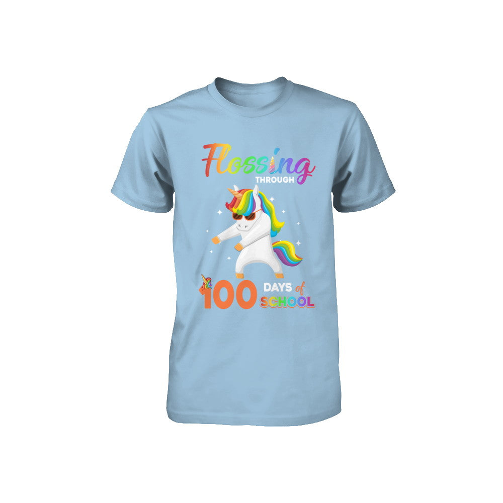 Flossing through 100 Days of School Unicorn Girl Youth Youth Shirt | Teecentury.com