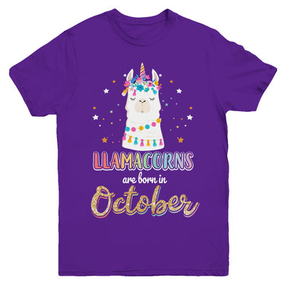 Llama Unicorn Llamacorns Born In October Birthday Gift Youth Youth Shirt | Teecentury.com