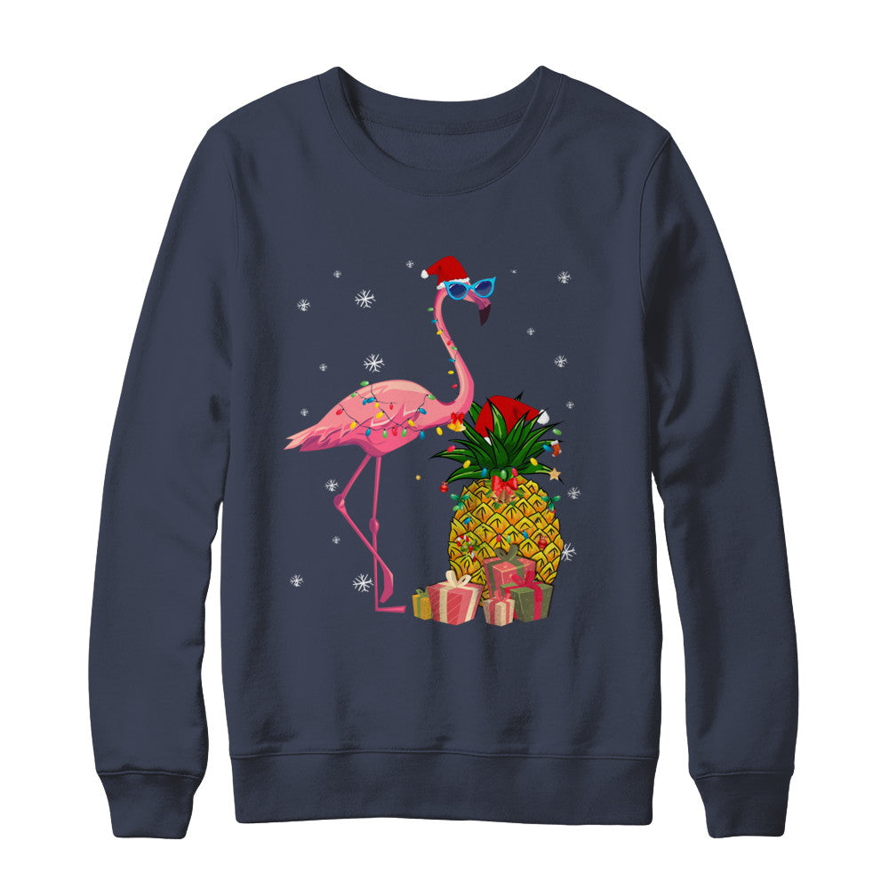 Santa Flamingo Hawaiian Pineapple Christmas Gifts T-Shirt & Sweatshirt | Teecentury.com