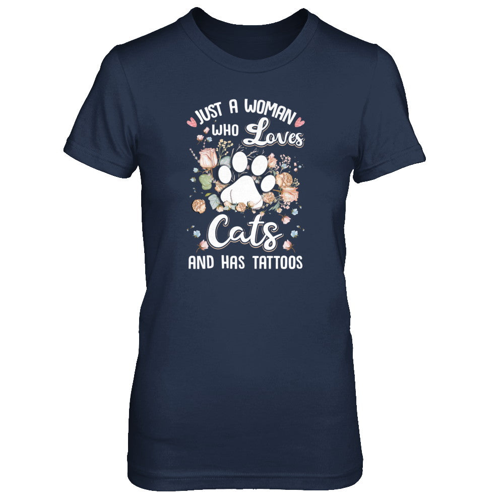 Just A Woman Who Loves Cats And Have Tattoos T-Shirt & Tank Top | Teecentury.com