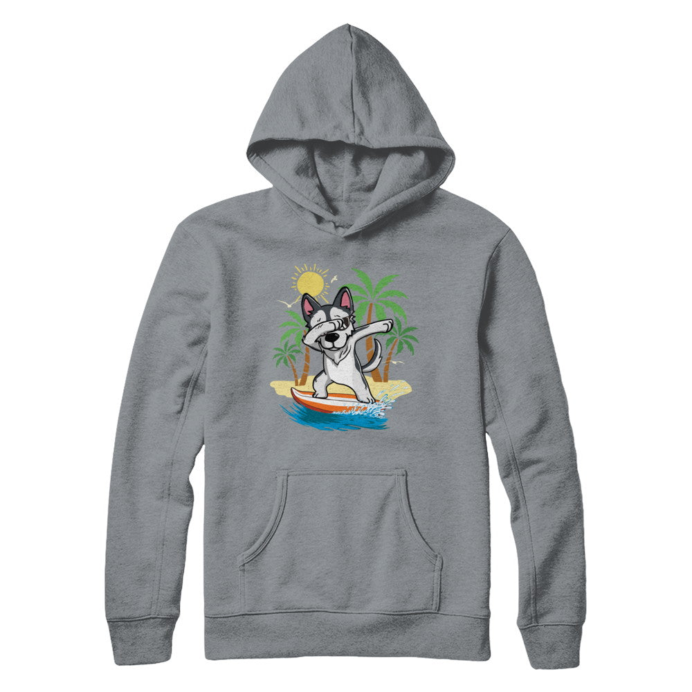 Summer Vacation Dabbing Husky Surfing Surfboard Gift T-Shirt & Hoodie | Teecentury.com