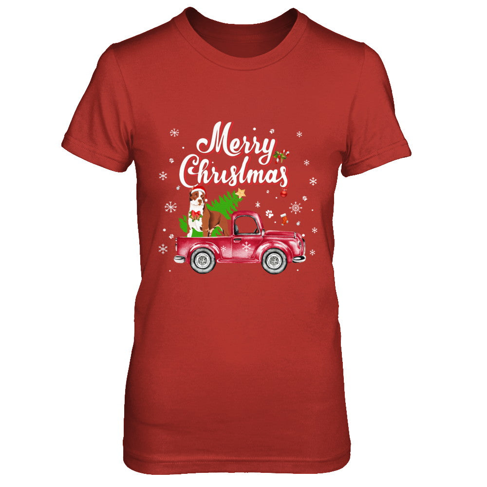 Pitbull Rides Red Truck Christmas Pajama T-Shirt & Sweatshirt | Teecentury.com
