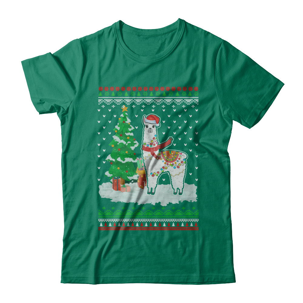 Xmas Alpaca Llama Santa Hat Ugly Christmas Sweater T-Shirt & Sweatshirt | Teecentury.com