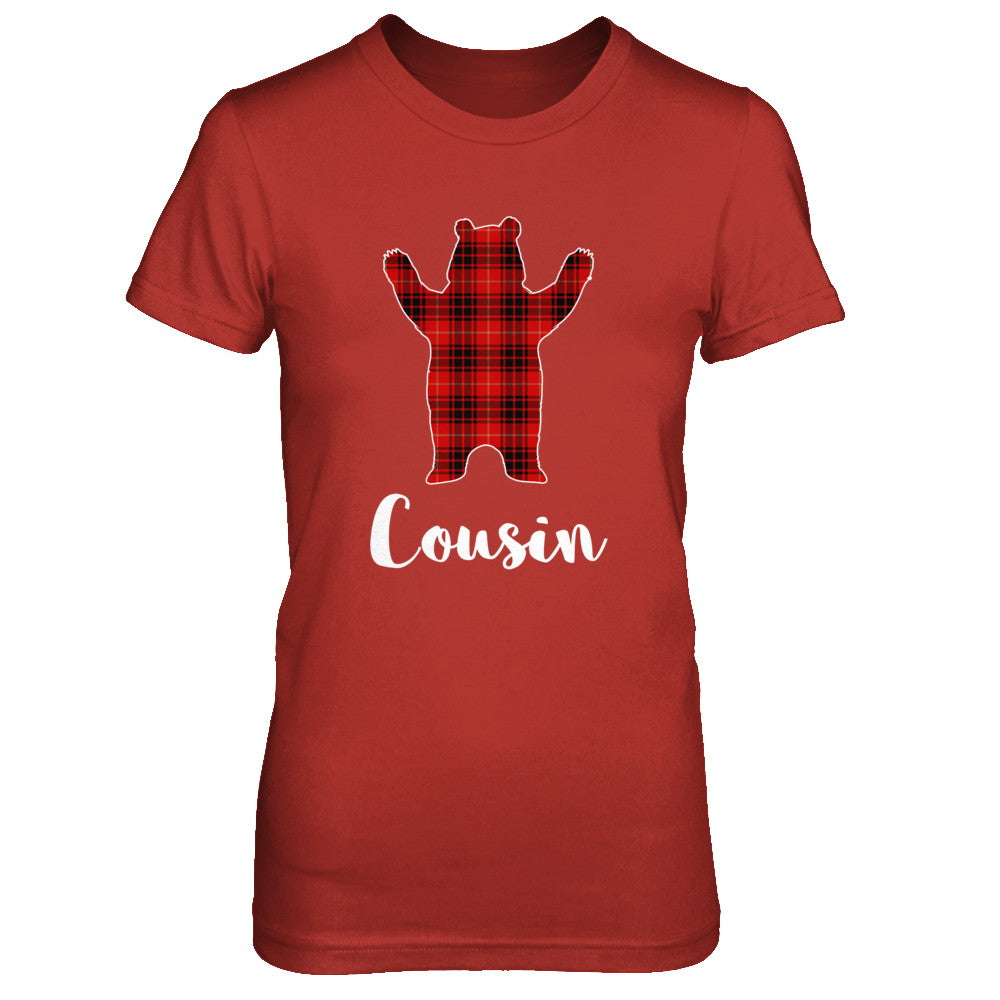Red Cousin Bear Buffalo Plaid Family Christmas Pajamas T-Shirt & Sweatshirt | Teecentury.com