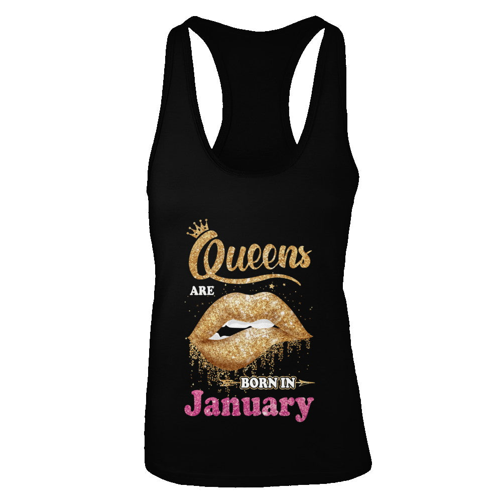 Lipstick Black Queens Are Born In January Birthday Gift T-Shirt & Tank Top | Teecentury.com