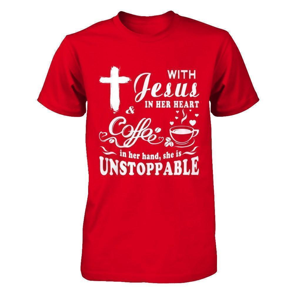 With Jesus In Her Heart And Coffee In Her Hand T-Shirt & Hoodie | Teecentury.com