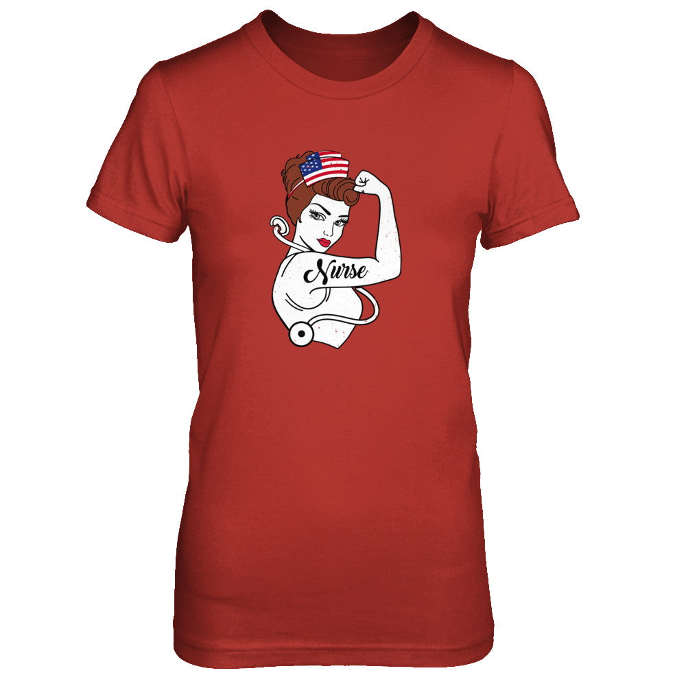 Nurse Vet Strong Woman American Flag Nursing 4Th Of July T-Shirt & Tank Top | Teecentury.com