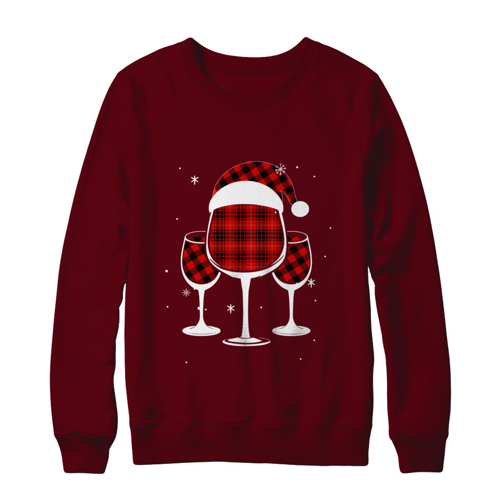 Red Plaid Buffalo Wine Santa Hat Christmas T-Shirt & Sweatshirt | Teecentury.com