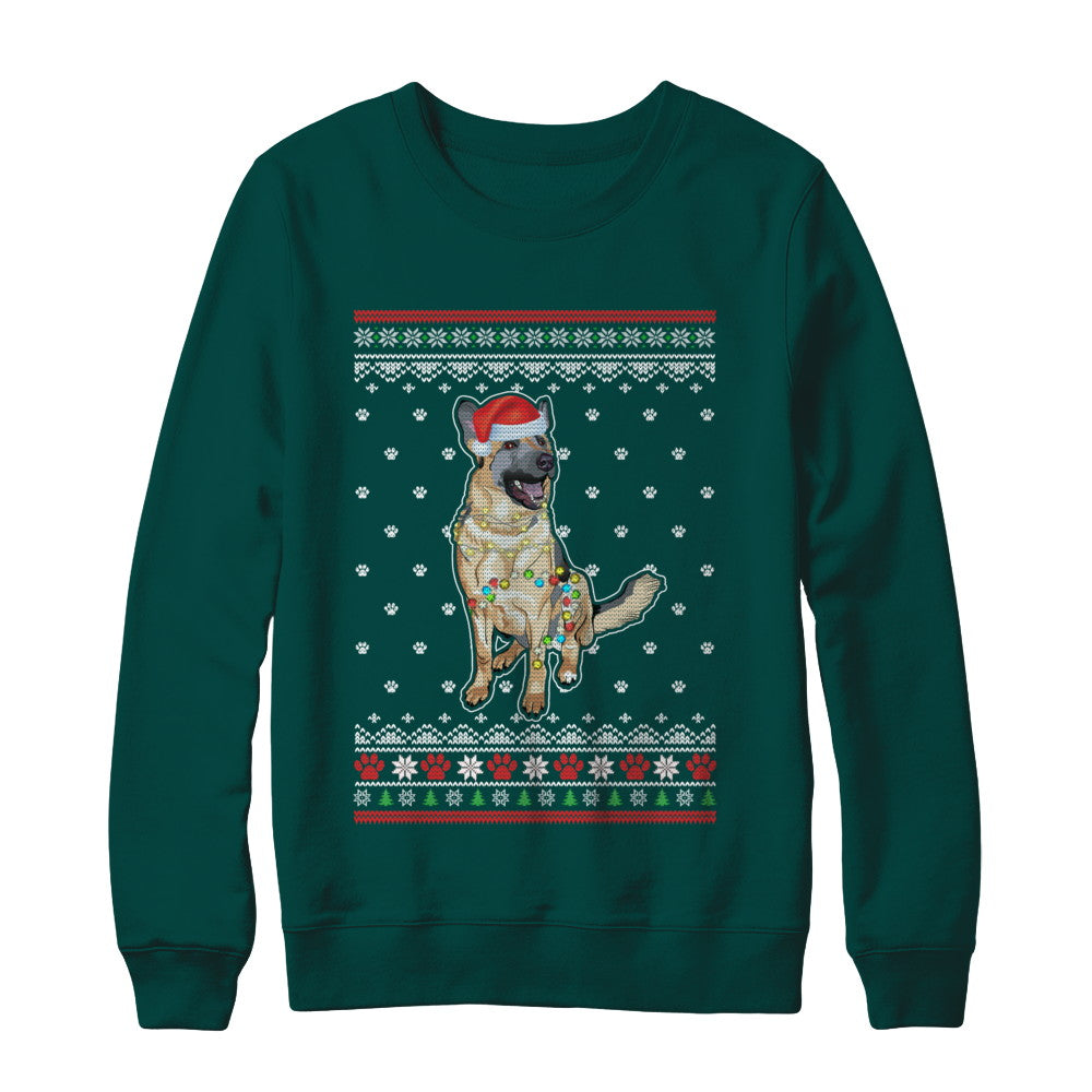 German Shepherd Christmas Ugly Sweater Lights Dog Xmas Gift T-Shirt & Sweatshirt | Teecentury.com