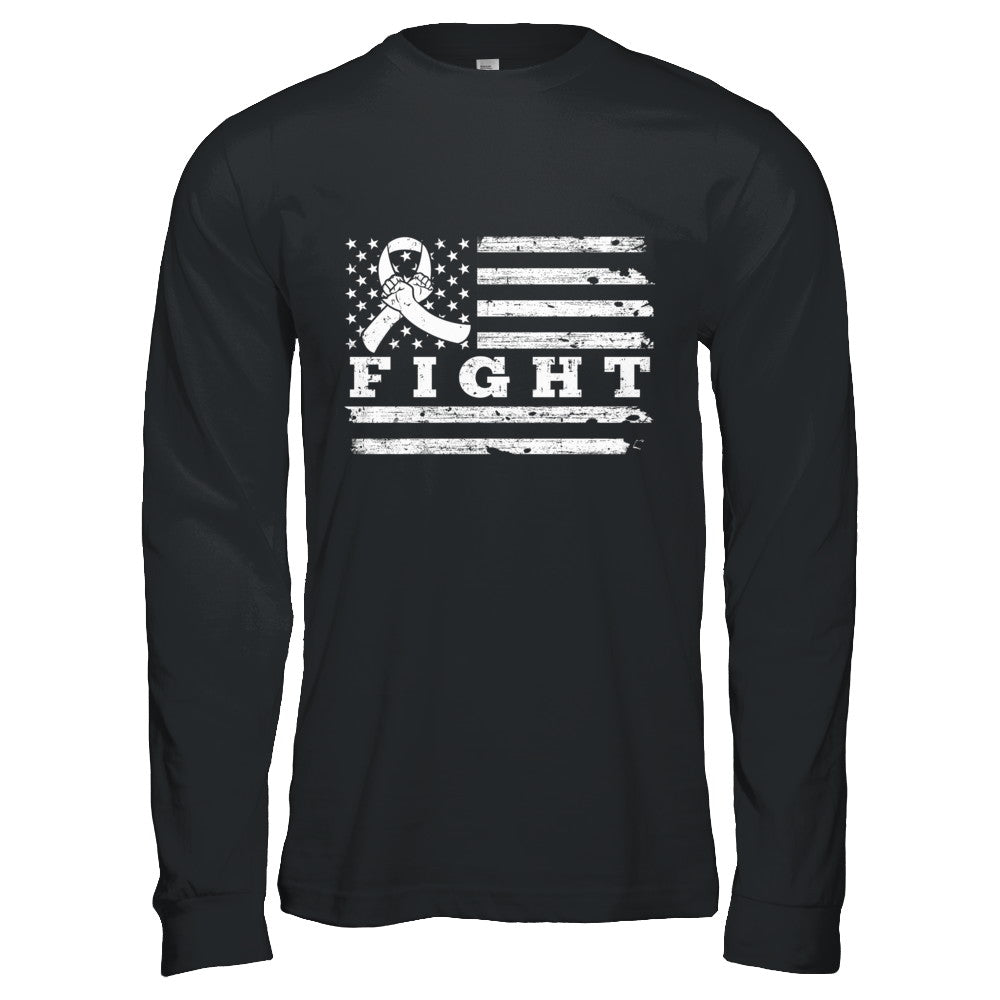 Fight Clear Ribbon US Flag Lung Cancer Awareness T-Shirt & Hoodie | Teecentury.com