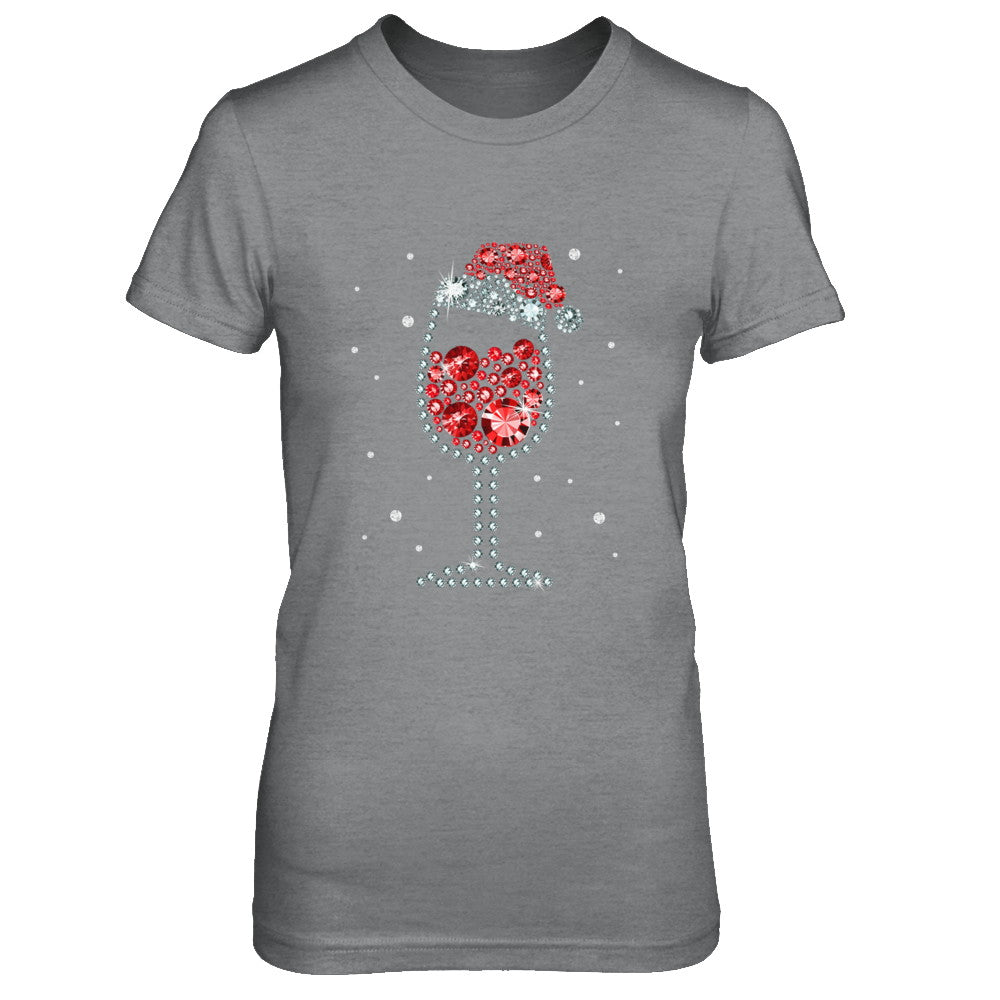 Diamond Wine Glasses Santa Hat Christmas T-Shirt & Sweatshirt | Teecentury.com