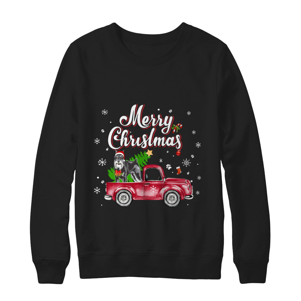 Schnauzer Rides Red Truck Christmas Pajama T-Shirt & Sweatshirt | Teecentury.com