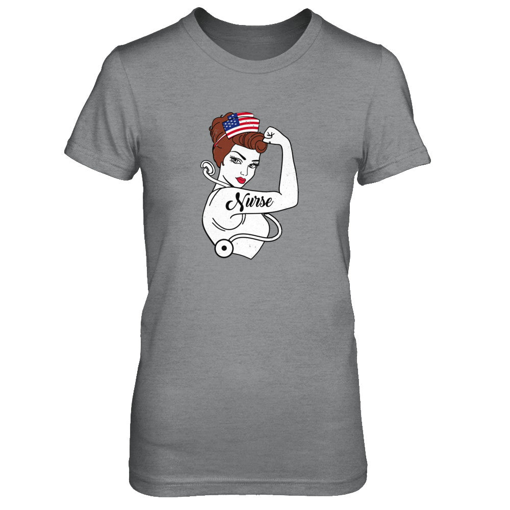 Nurse Vet Strong Woman American Flag Nursing 4Th Of July T-Shirt & Tank Top | Teecentury.com