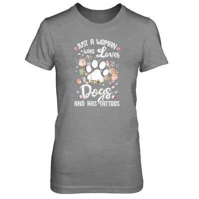 Just A Woman Who Loves Dogs And Have Tattoos T-Shirt & Tank Top | Teecentury.com
