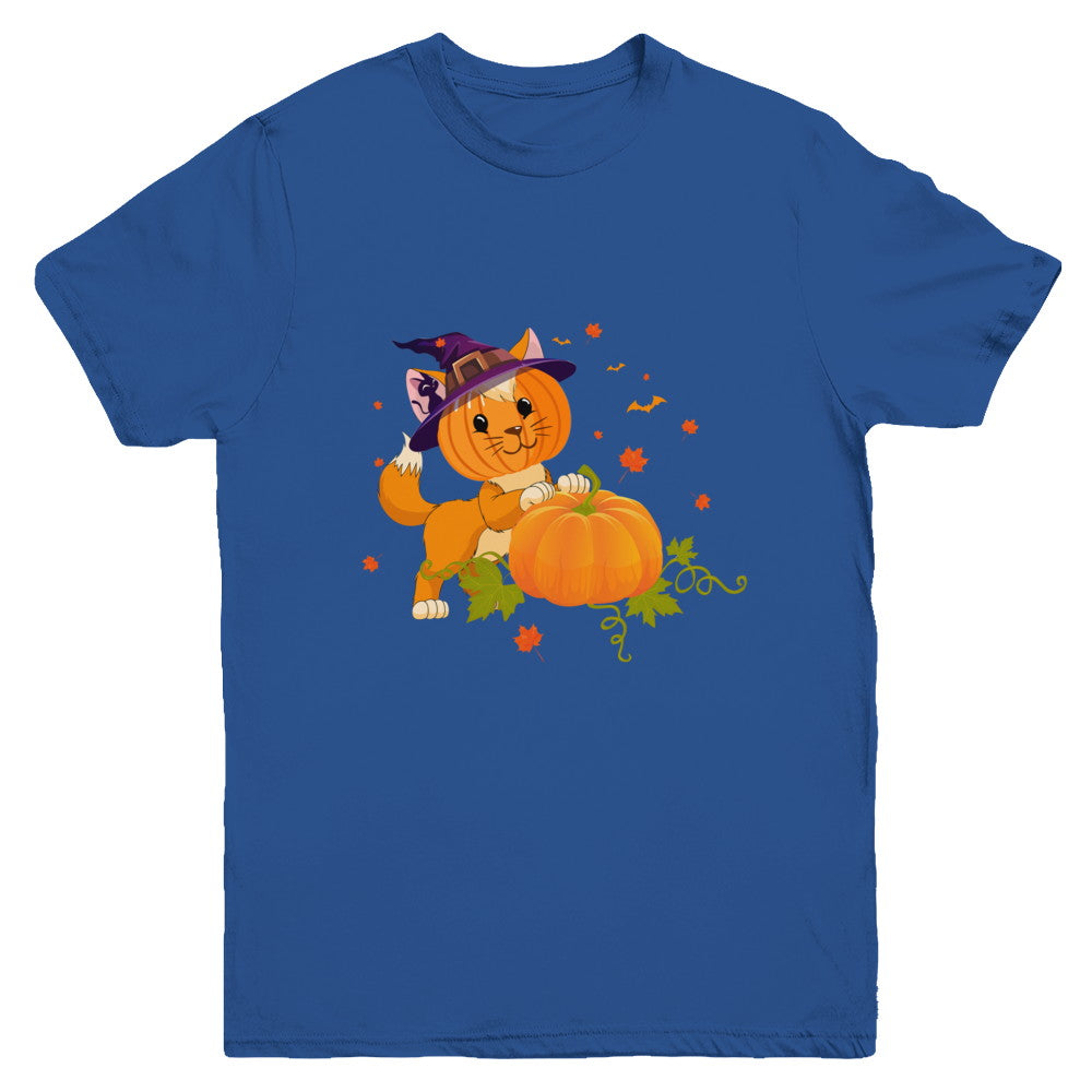 Funny Halloween Cat Pumpkin Costume Youth Youth Shirt | Teecentury.com