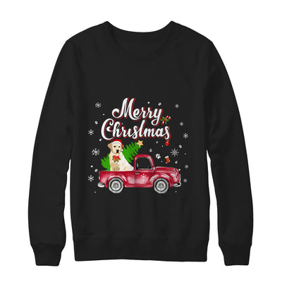 Labrador Retriever Rides Red Truck Christmas Pajama T-Shirt & Sweatshirt | Teecentury.com