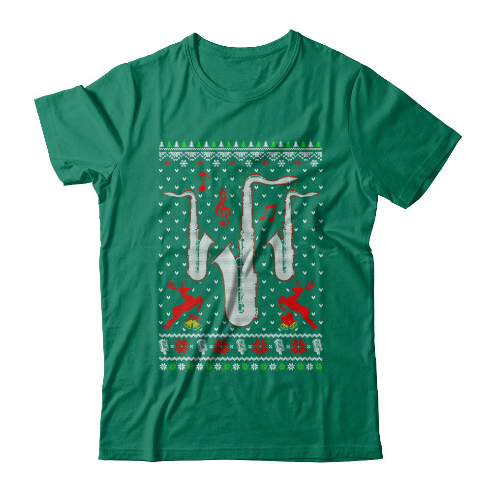 Santa Saxophone Ugly Christmas Sweater Gifts T-Shirt & Sweatshirt | Teecentury.com