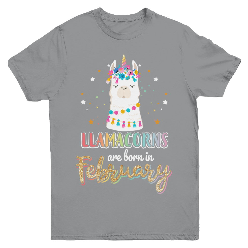 Llama Unicorn Llamacorns Born In February Birthday Gift Youth Youth Shirt | Teecentury.com