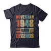 Vintage Retro November 1948 Birth Of Legends 74th Birthday T-Shirt & Hoodie | Teecentury.com