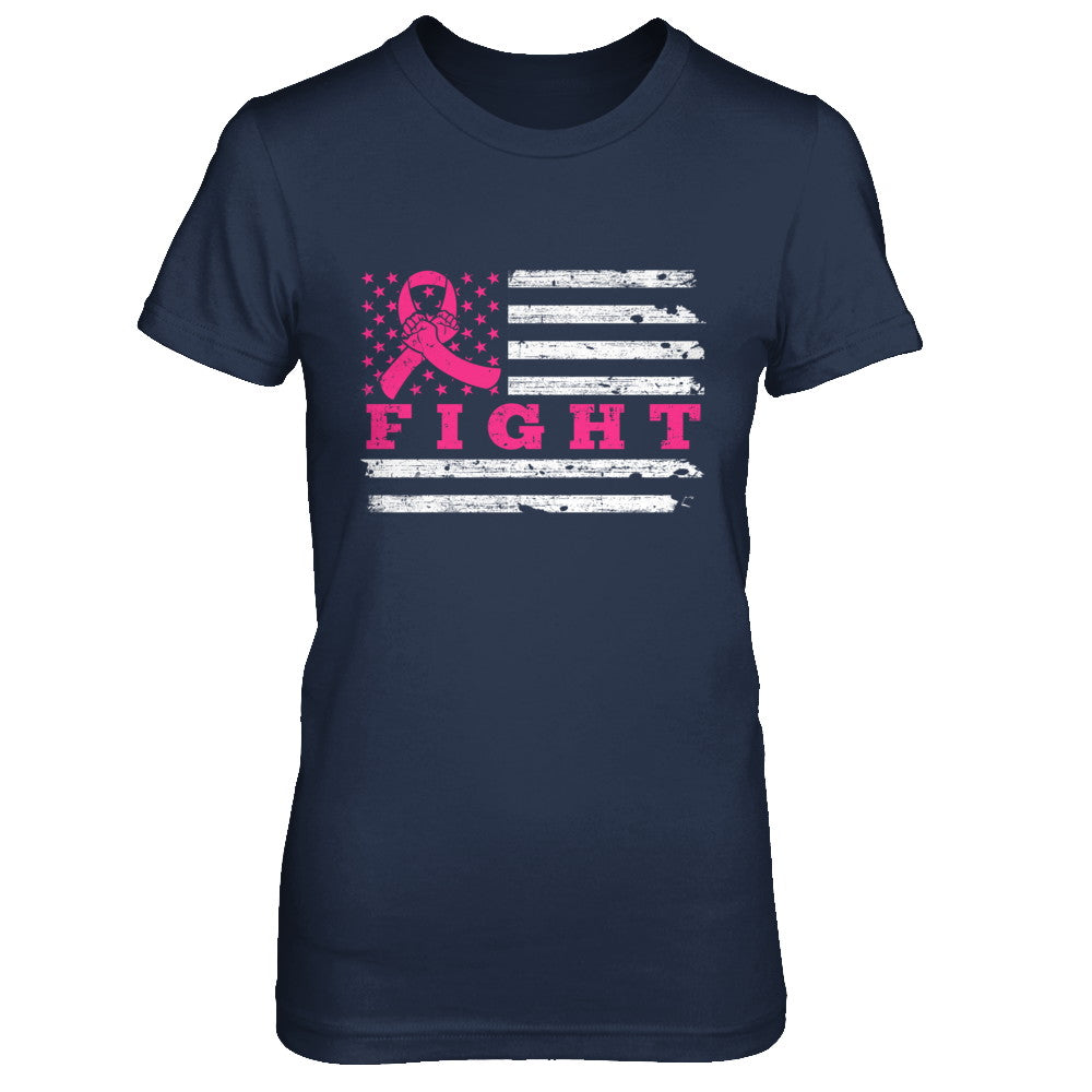Fight Pink Ribbon US Flag Breast Cancer Awareness T-Shirt & Hoodie | Teecentury.com